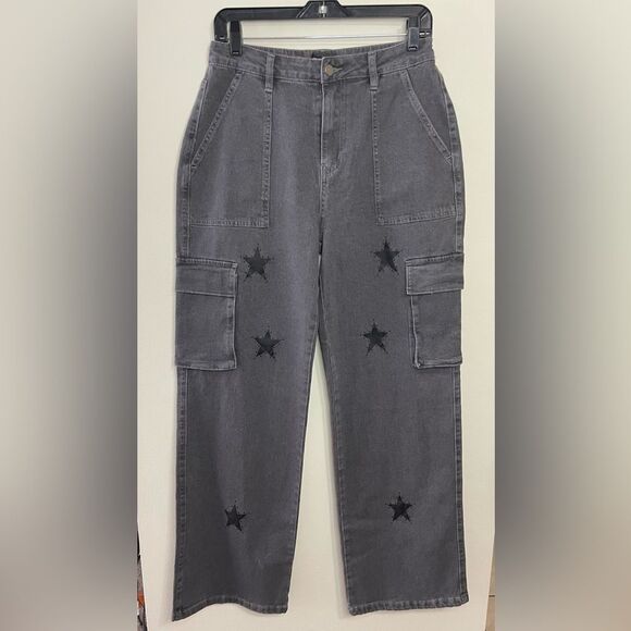 Hottopic Social Collision Grey Star Cargo Utility Pants Size 7 - Picture 3 of 16